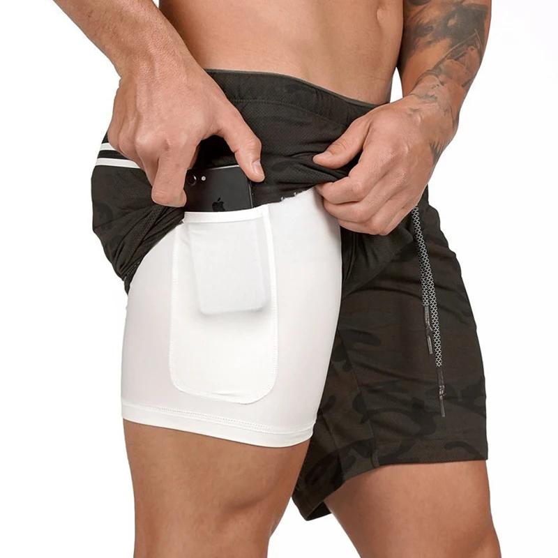 

OEM Wholesale Custom Men's 2 in 1 Active Short Elasticity Lightweight Quick Dry Jogger Shorts