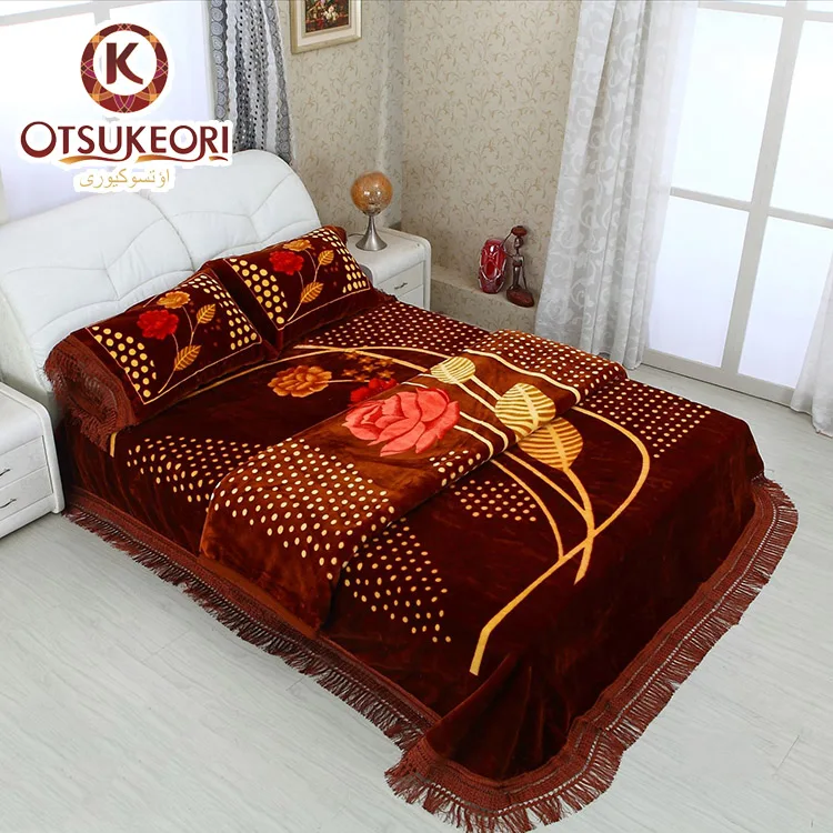 Hot! Otsukeori Heavy Weight Raschel Blanket Set/ Korean Style 4 Pc