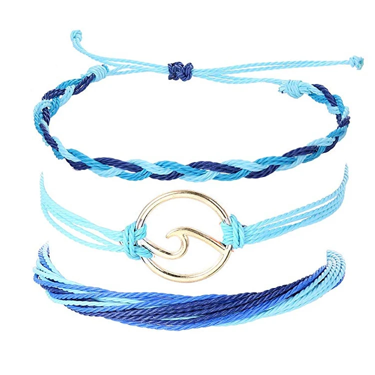 

Wave Strand Bracelet Set Braided Rope Friends Bracelet Handmade Bohemia Woven Anklet Bracelet for Women, As the picturs