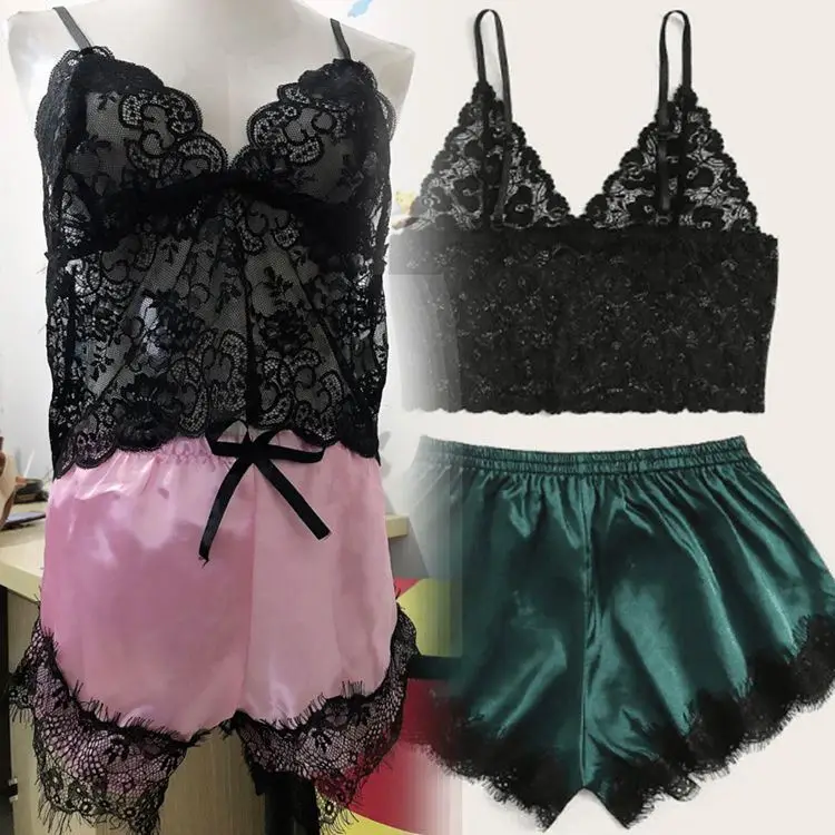 

Fashion Lace V-Neck pajama shorts sets women sleepwear sexy Lingerie pajamas
