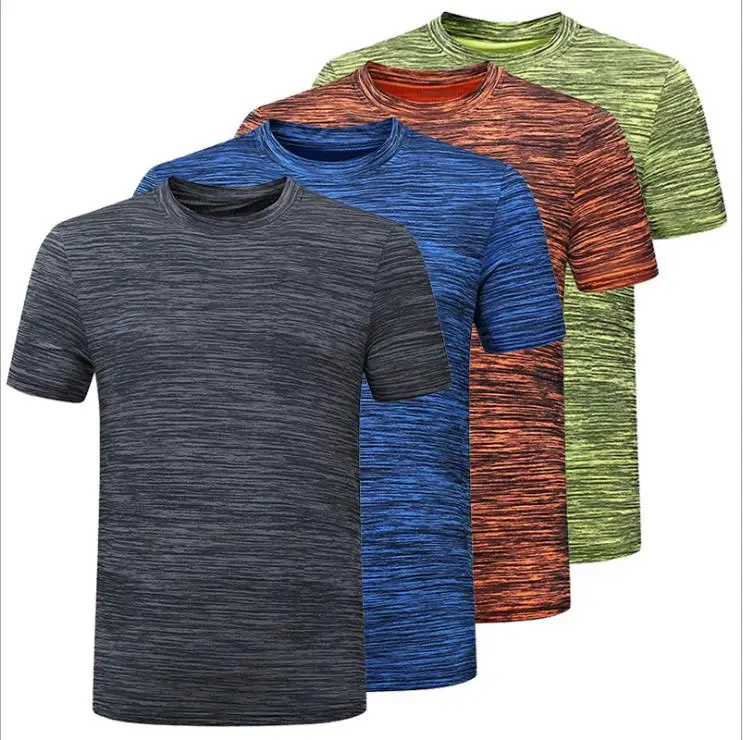 

Summer Breathable Round Neck Short Sleeve T Shirts Men Fitness Gym Sportswear Quick-drying Elastic Casual Tops Jogging Wear, 4 colors