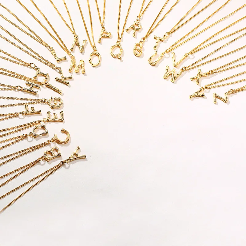 

Hot Sale European And American Popular Hip-Hop Bamboo Joint 18k Gold Plated Stainless Steel 26 Letters Pendant Necklace, Silver
