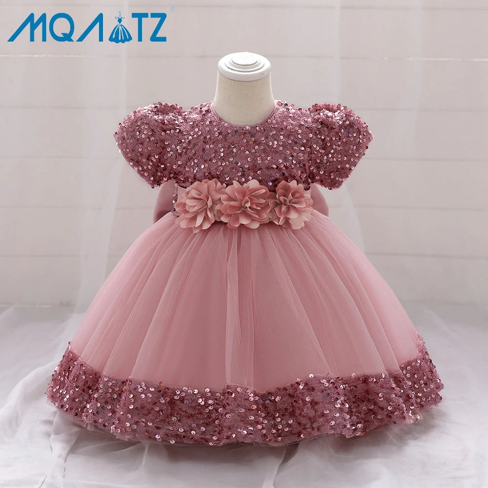 

MQATZ 2023 Summer Appliqued Dress Baby Girls Toddler Baptism Clothing Kids Princess Party Ball Gown Little Girl Dresses