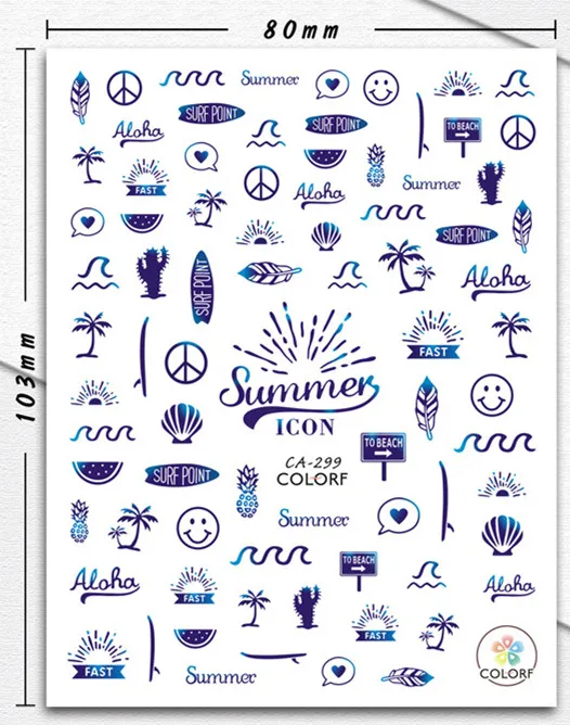 

CA289-306 Nail Art Decals 3D Cartoon Flower Manicure Letter Applique Nail Stickers for Nail Decoration, As picture
