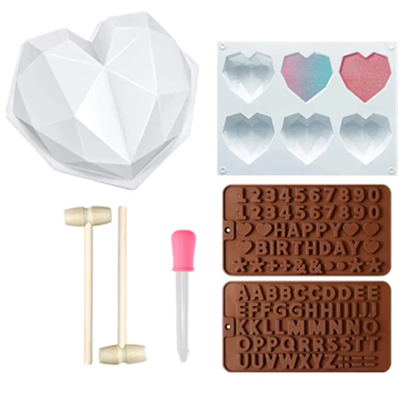 

0953 Number letter cake chocolate diamond love silicone mold set DIY heart-shaped mousse cake baking tools, Picture color