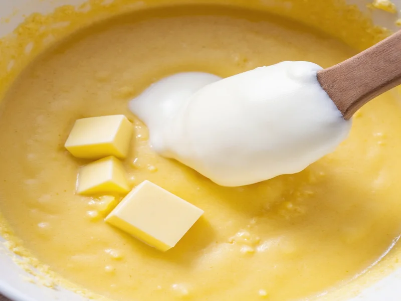 Melted butter and sour cream added to cake mix batter