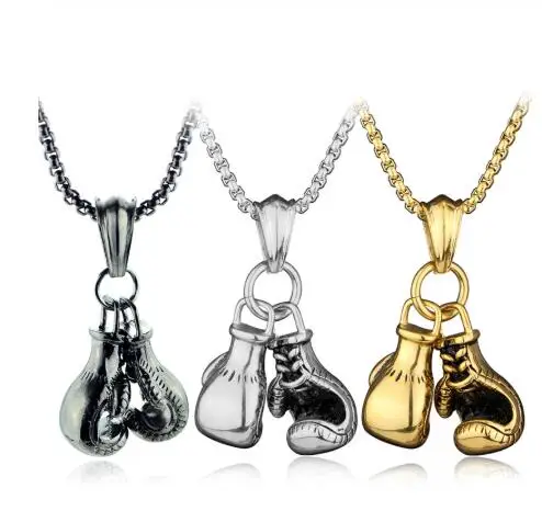 

New Classic Boxing Gloves Pendant Necklace Gold Black White Boxing Gloves Men's Pendant Necklace Gifts 2019, Silver