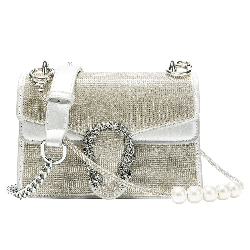 

Fashion Leather Chain Flashing Rhinestone Small Square Bag 2021 New Fashion Shoulder Messenger Bag High Quality Women Handbags