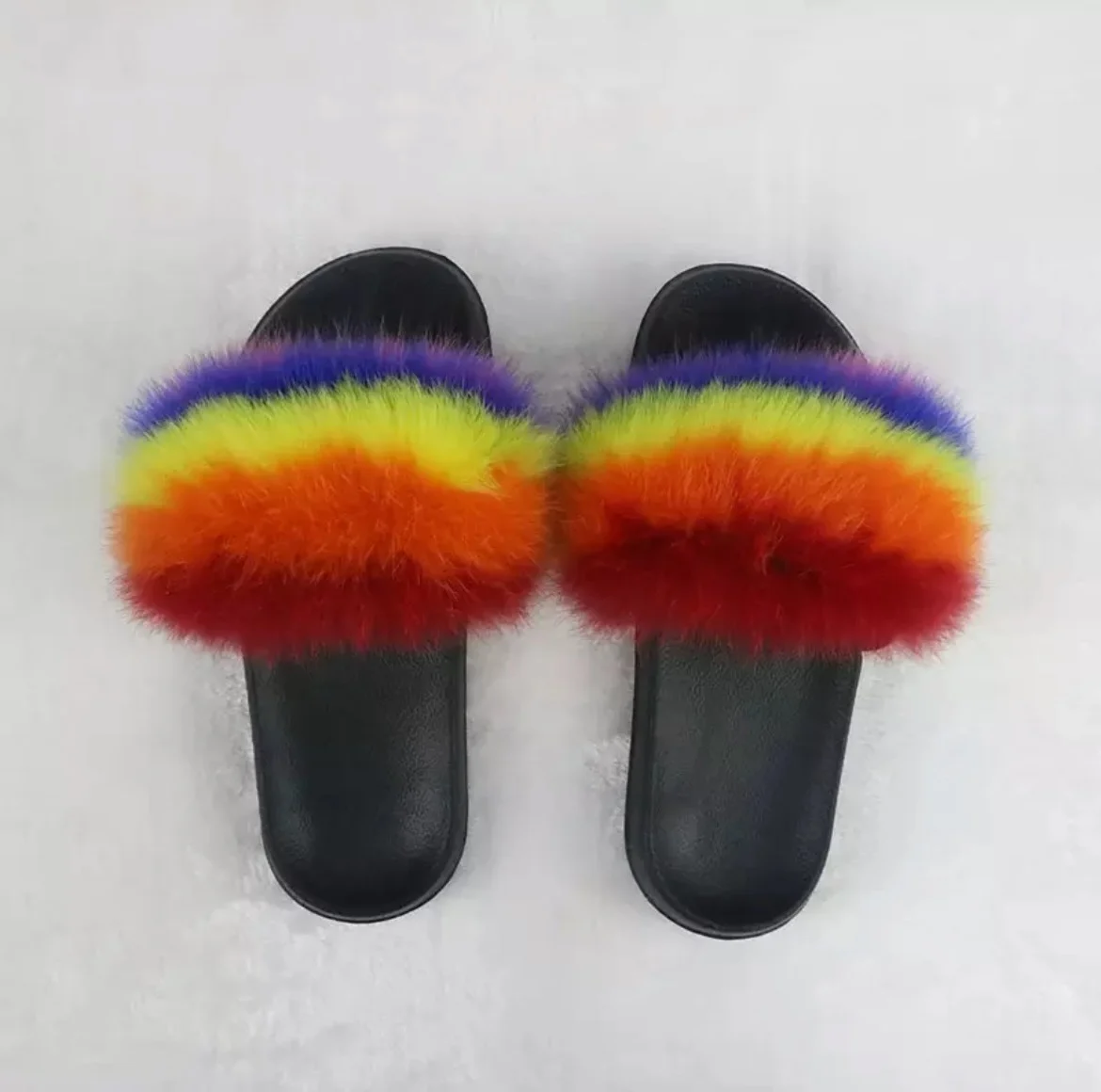 

European and American fashion Real fox fur furry Home slippers One-word lazy women slippers