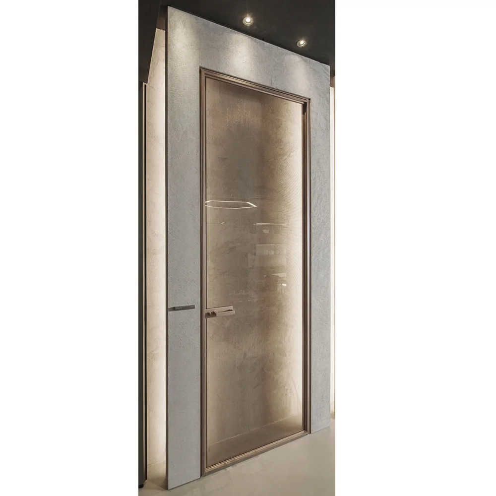 Modern Interior Flush Door Design High Guality Aluminum Frame Frosted