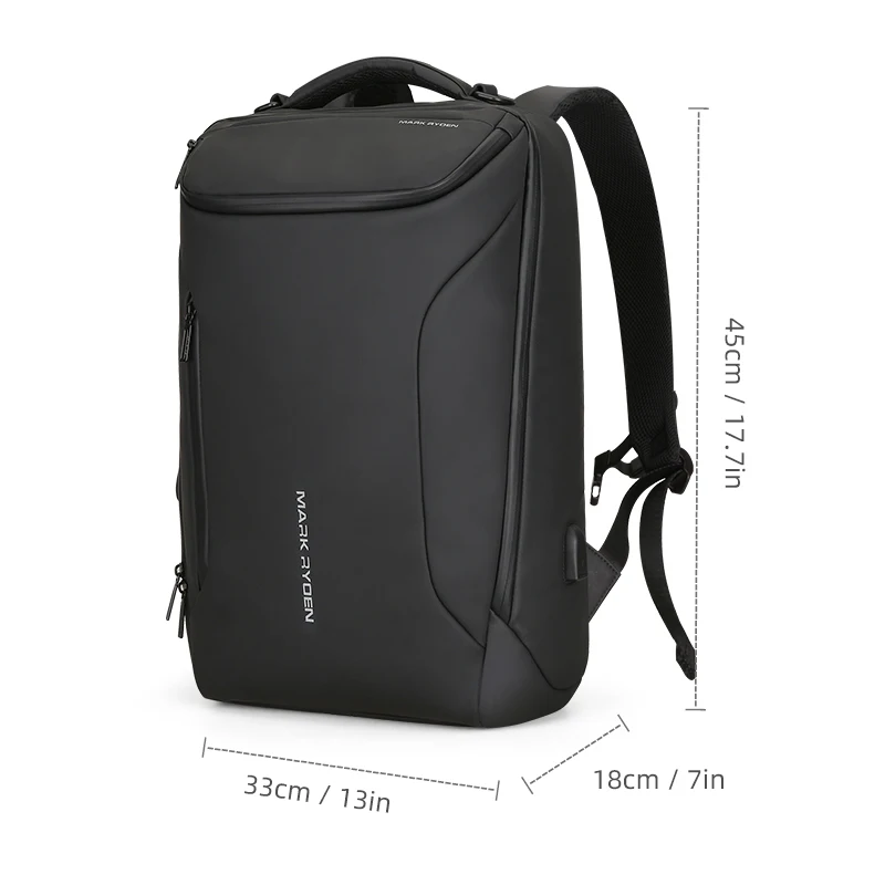 

Mark Ryden Factory 2021 New Waterproof USB Charging 15.6 Inch Laptop School College Travel Backpack Bag for Man, Black