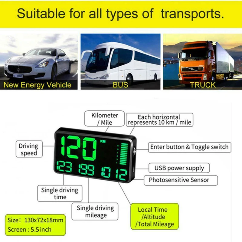 C90 Gps Speedometer Hud Display Car Hud With Overspeed Alarm Driving