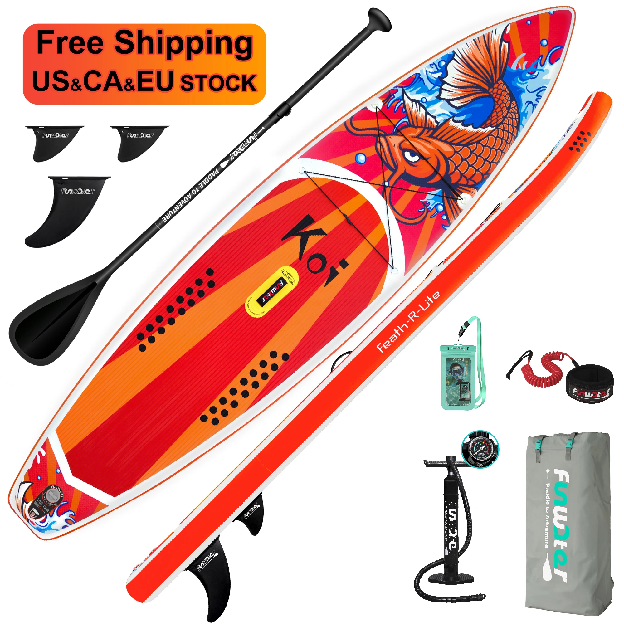

FUNWATER Free Shipping Dropshipping OEM inflatable paddle board handle pump koi sup stand up padle supboard iboard surfboard, Red
