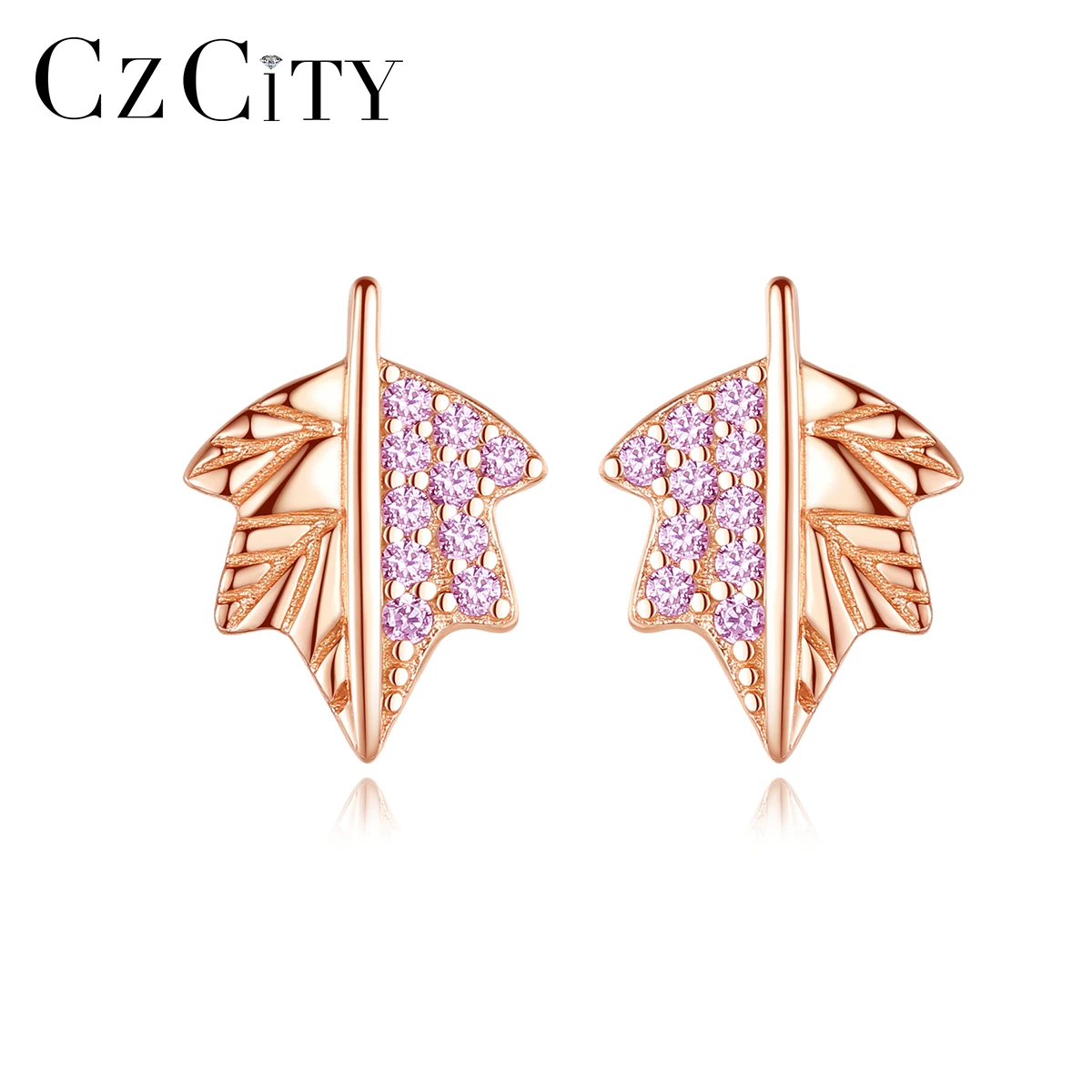 

CZCITY Studs Earrings Jewelry Maple Leaf Earring Rose Gold Plated Cubic ZIrcon Jewelry Factory Wholesale