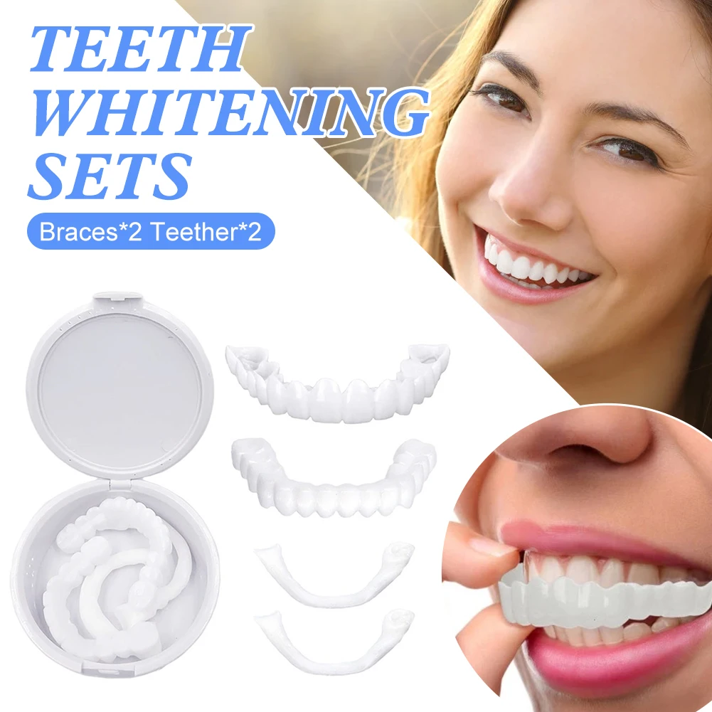 

Snap Smile Upper and Lower Tooth Kit Veneers Teeth Temporary False Teeth Cover Denture Braces Perfect Smile Veneers, White