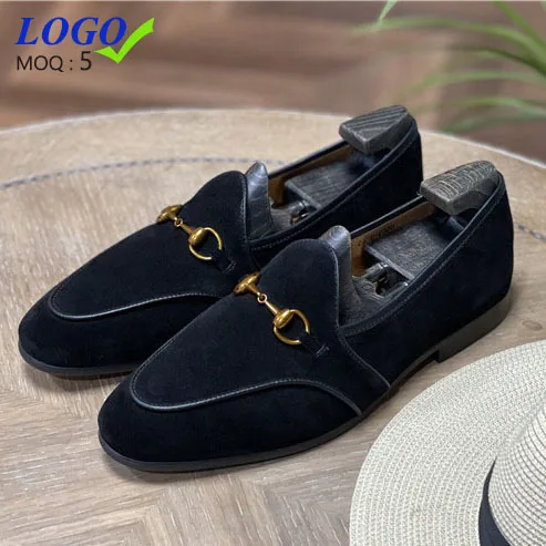 

custom logo classic summer pointed toe suede genuine leather casual dress shoes men loafers