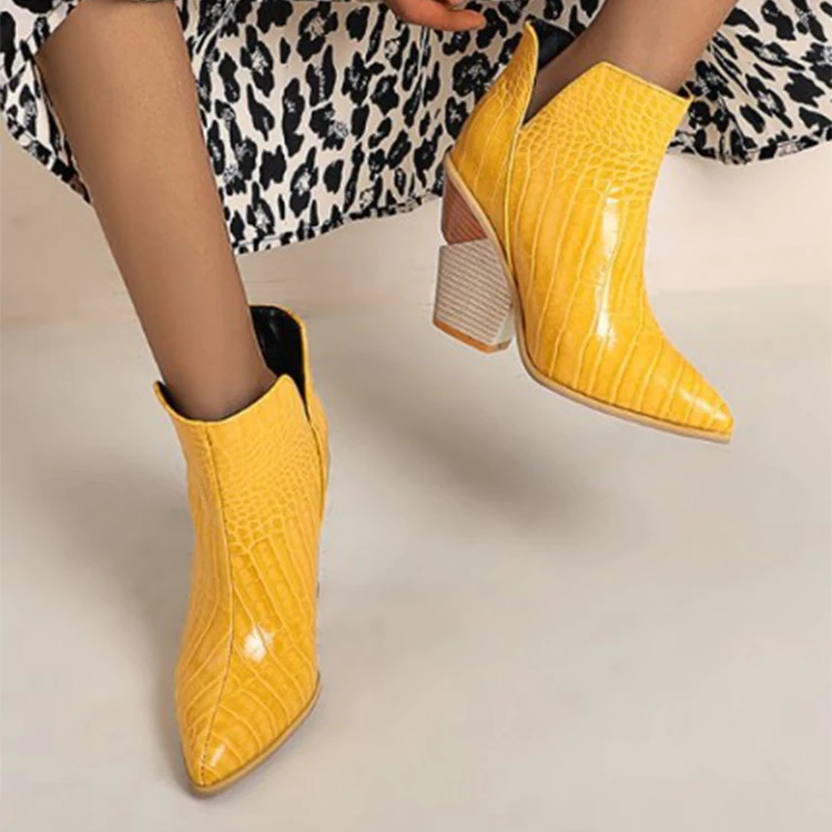 

Big women Plus Size 44 45 heavy wedge heel crocodile pu leather ankle slip on boot