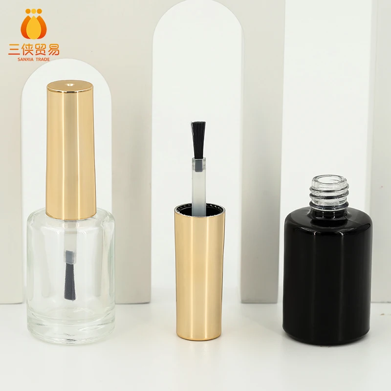 

wholesale 10ml 12ml luxury round clear glass bottle black empty nail polish bottle for uv gel