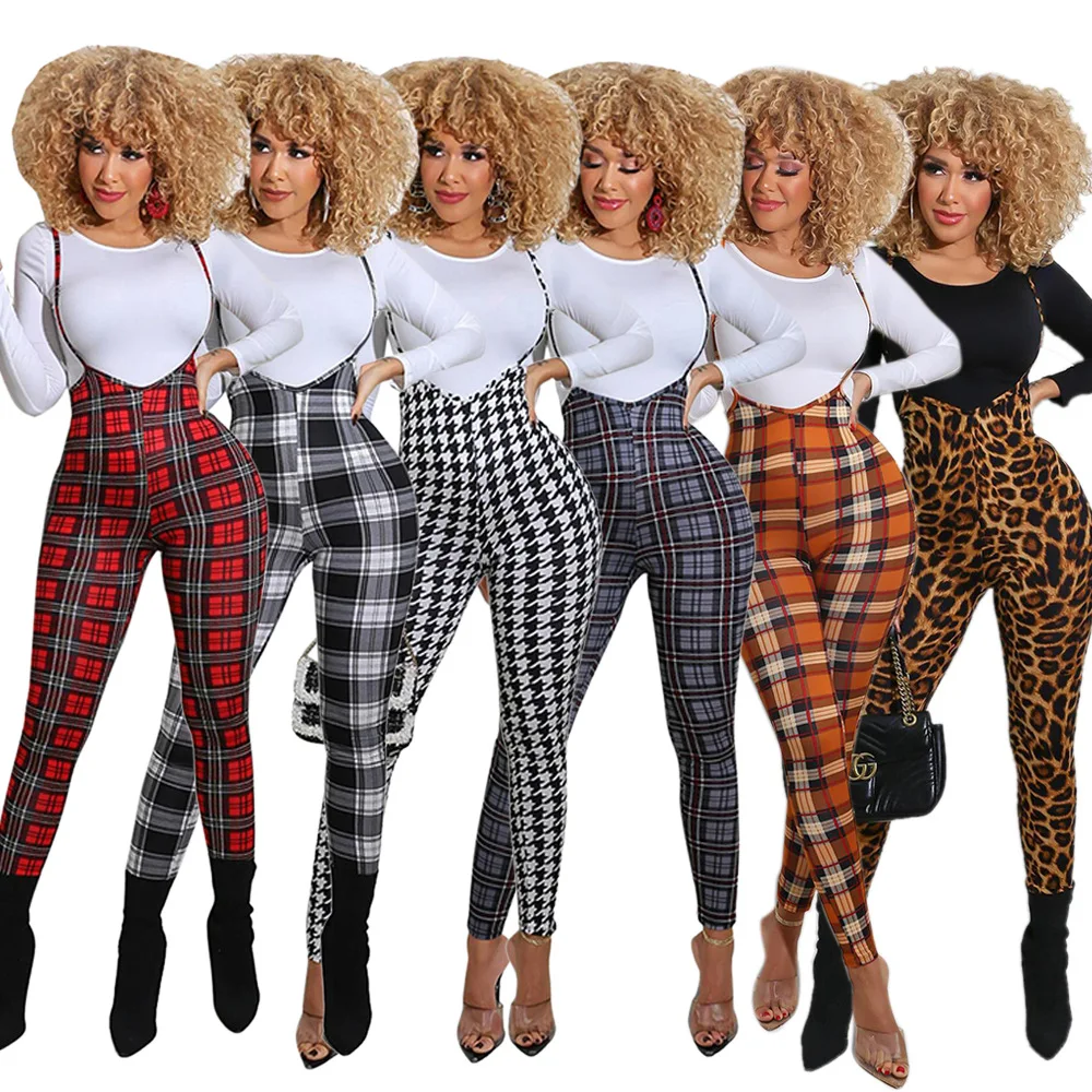 

Wholesale ladies 2 piece set tshirt high waisted red plaid pants jumpsuit women clothes 2020 fashion wear, As the picture