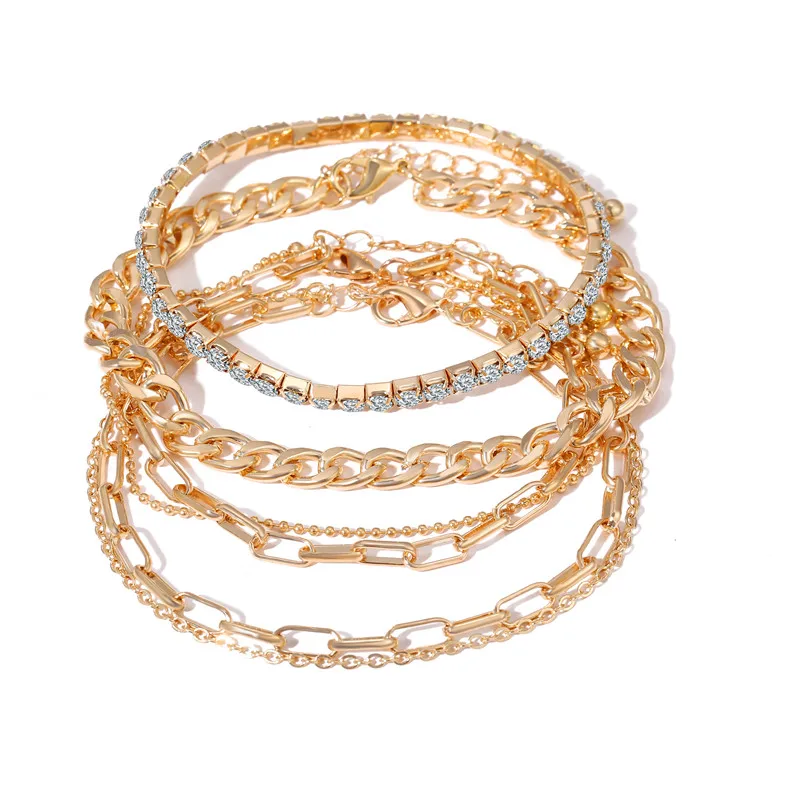 

Luxury Adjustable Pendant Chain Gold Color Bracelet set For Women Fashion Jewelry, As photos