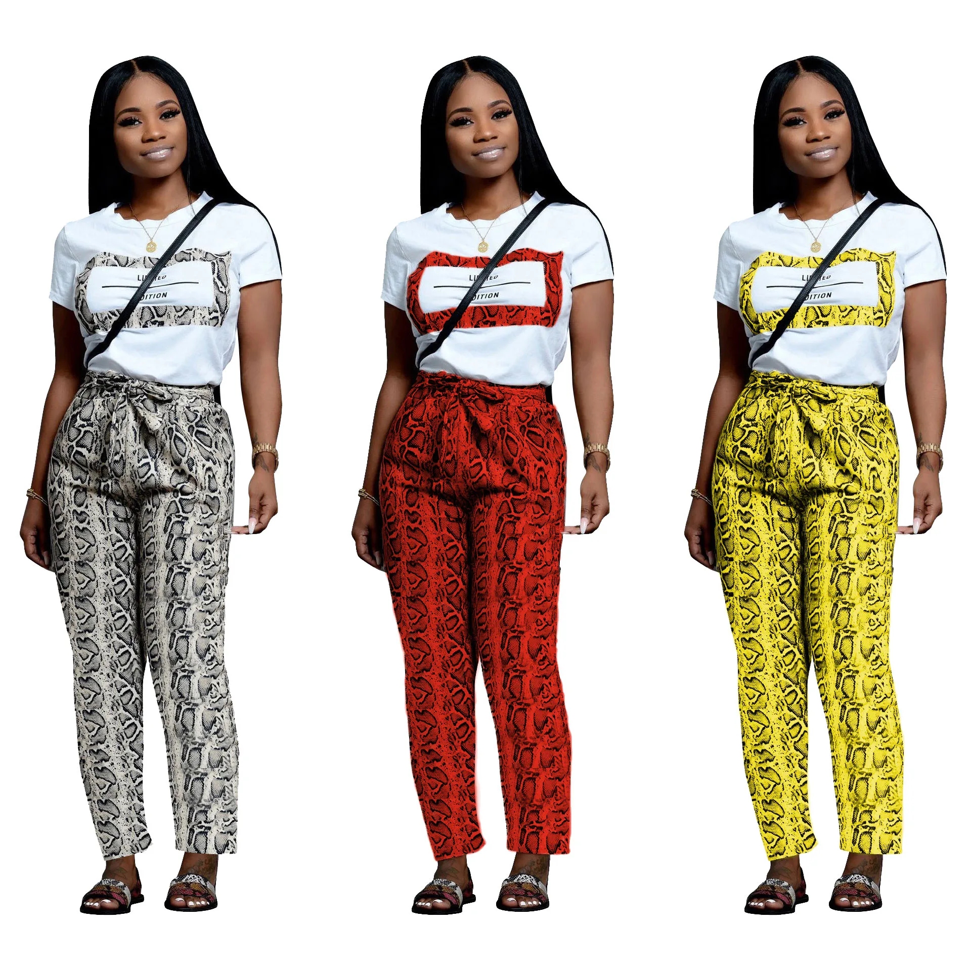 

One piece consignment Wholesale SD9154 European and American women's fashion snake trousers short sleeve suit