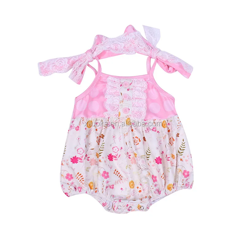 

Sweet Bubble with Lace Newborn Baby Clothes Romper Pink Flower Baby Rompers Girl, Picture