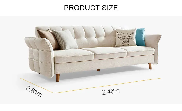 Nordic dual-use three seater fabric sofa for living room furniture