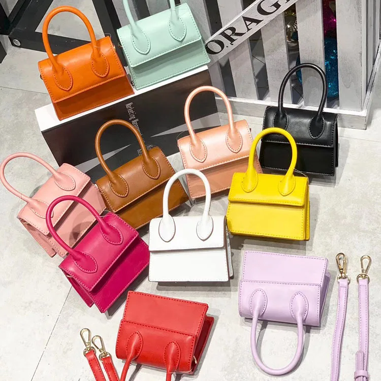 

FANLOSN Pu Leather Womens Mini Handbags Mini Flap Satchel Bag Trending Mini Bags, White, yellow, red, black, green, purple, orange, brown, pink, rose