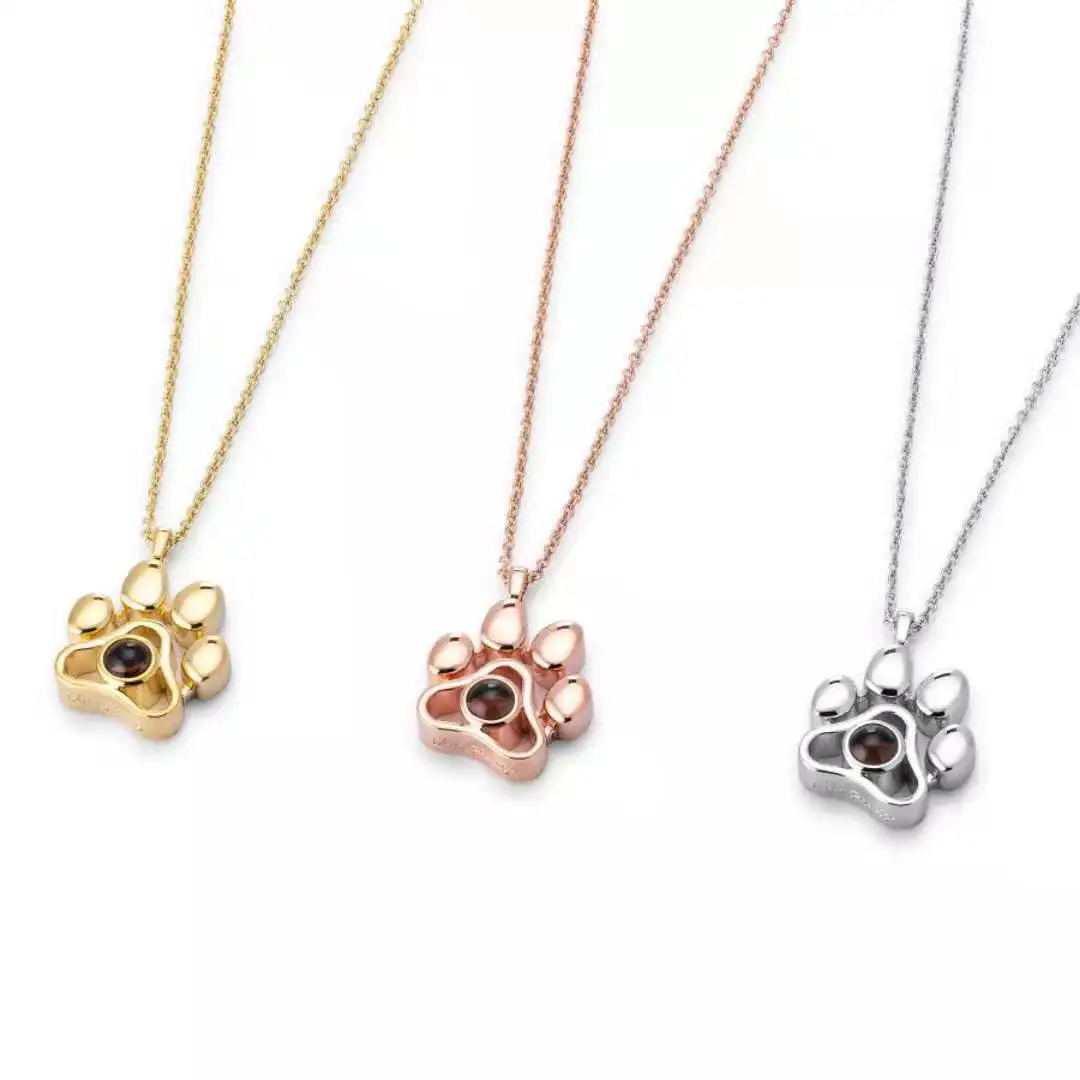 

Stainless steel Cat paw dog paw pet animal imprint necklace, 6 color available