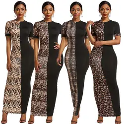Bodycon 5XL Splicing Animal Pattern African Maxi Dresses Casual Leopard Zebra Print Lady Women Long Dress