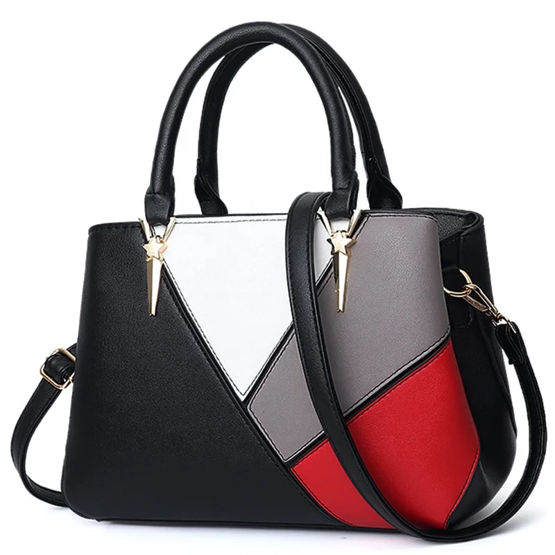 

2022 European and American ladies shoulder bag stitching solid color PU leather handbags female bags classic large-capacity bag