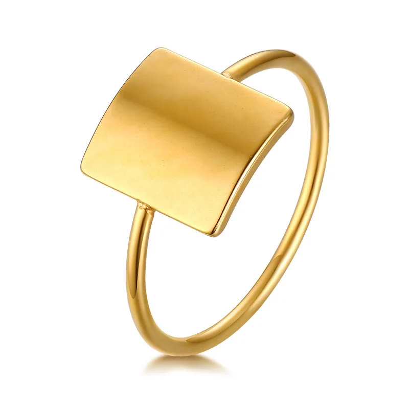 

Dylam No MOQ Wholesale Price Simple Rings For Women Jewelry Fashion Unique Gold Plating Rectangle Shape Stainless Steel Ring