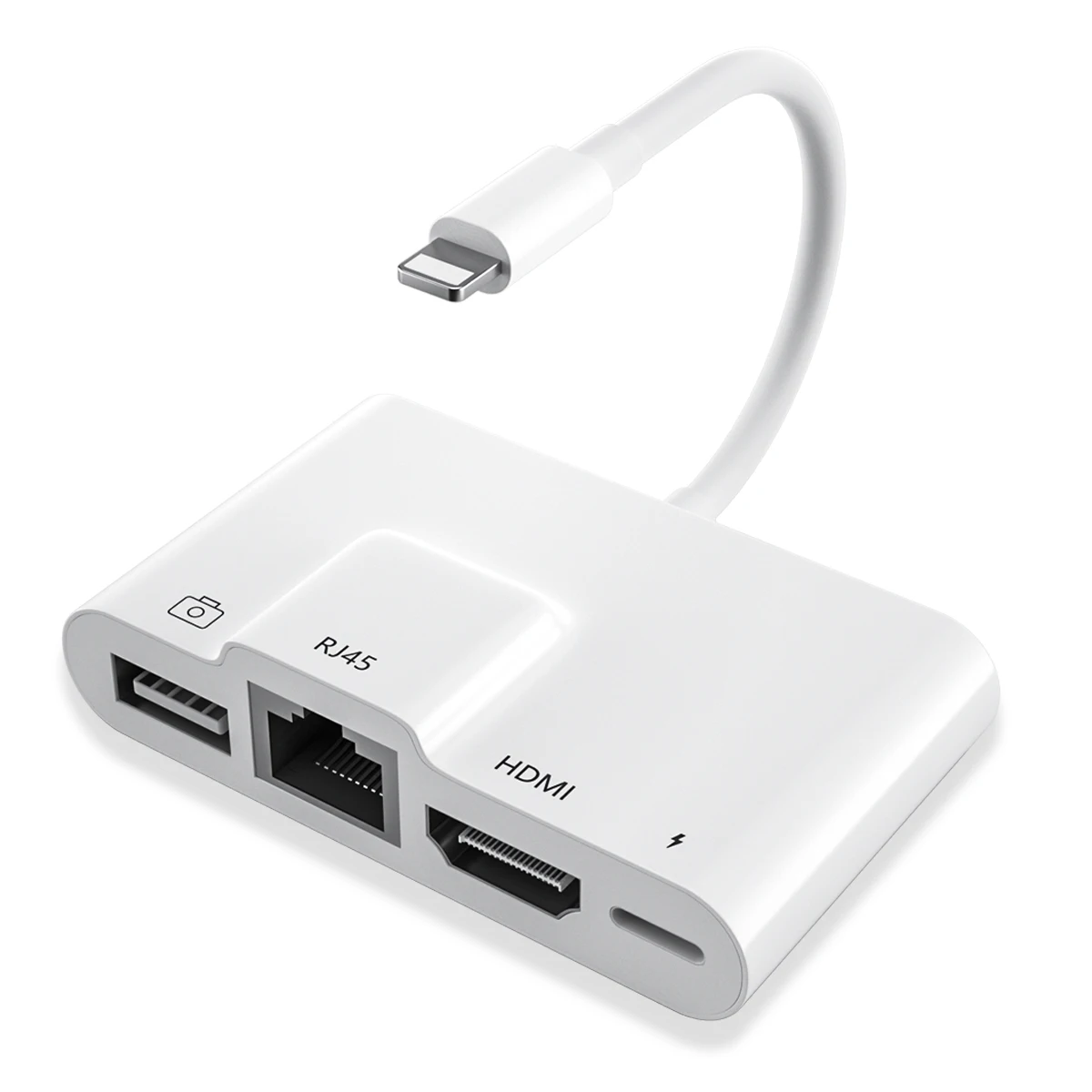 

Lighting To OTG Card Reader Adaptor USB Rj45 Ethernet Connector HDMI-Compatible 4K Digital AV Adapter for iPhone, White