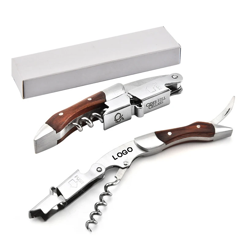 

Customized rose wood handle bottle opener and full stainless steel wine corkscrew and Waiter corkscrew and wine opener, Silver