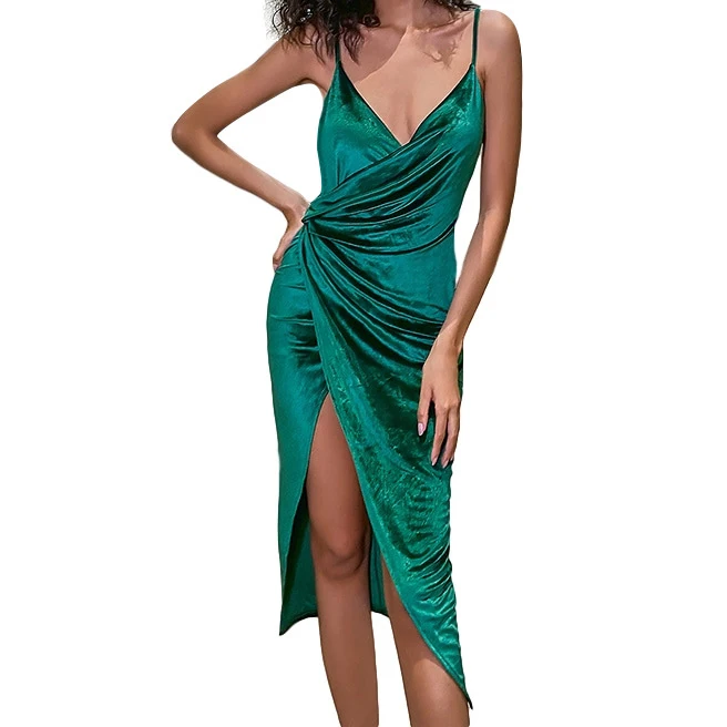 

Women's V-Neck Backless Wrap Velvet Cocktail Party Dress Evening