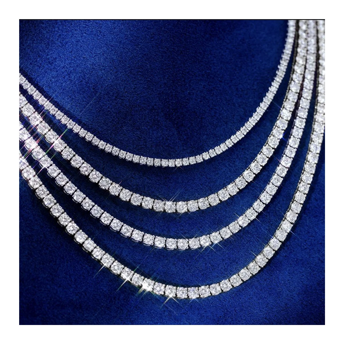 HQ Gems 2mm White Gold Plated VVS Diamond Bracelet Tennis Necklace S925 Silver Moissanite Chain