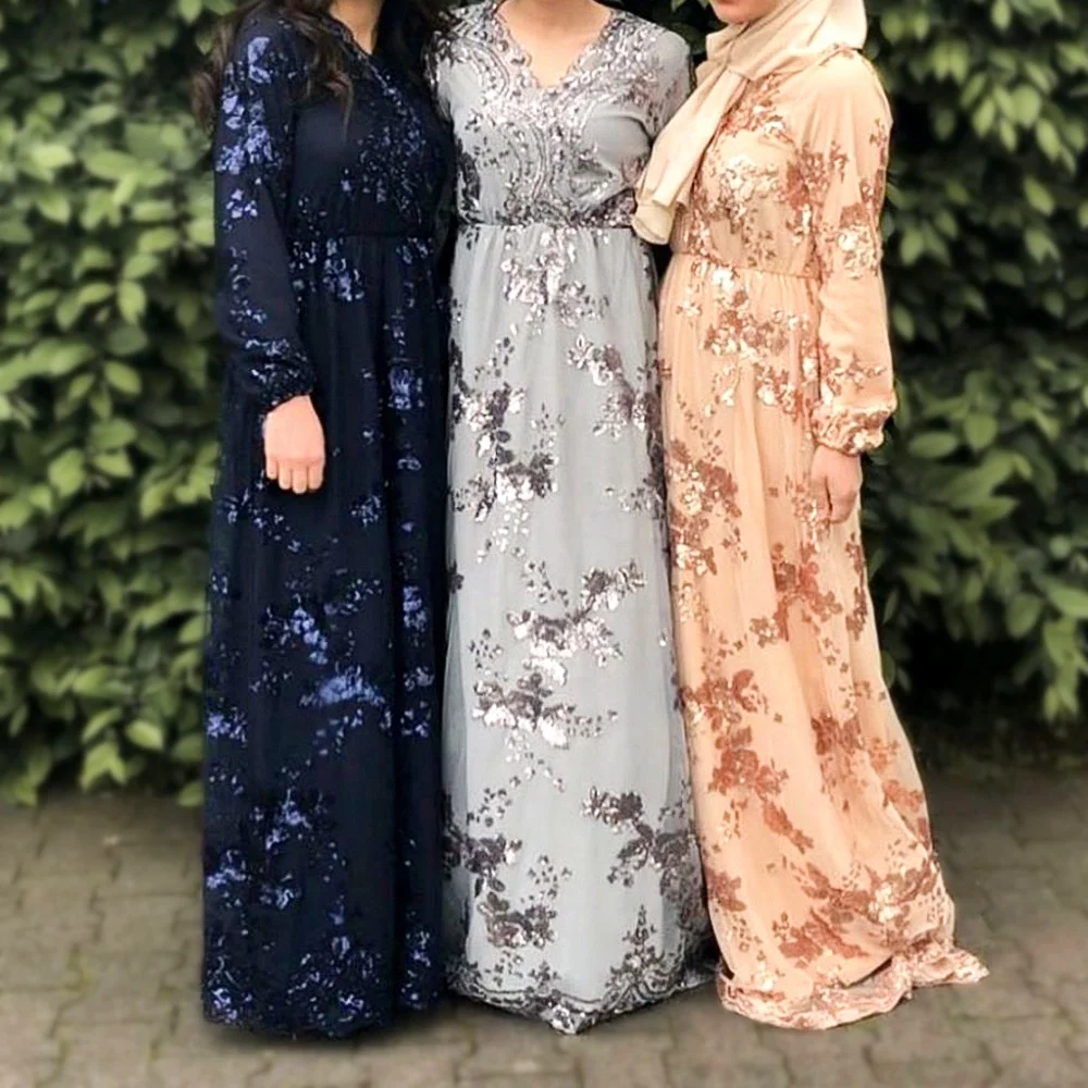 

Stylish Dress Kaftan Turkey Islamic Clothing Caftan Maroc Sequin Abaya Dubai Turkish Muslim Dress Abayas For Women, 7 colors