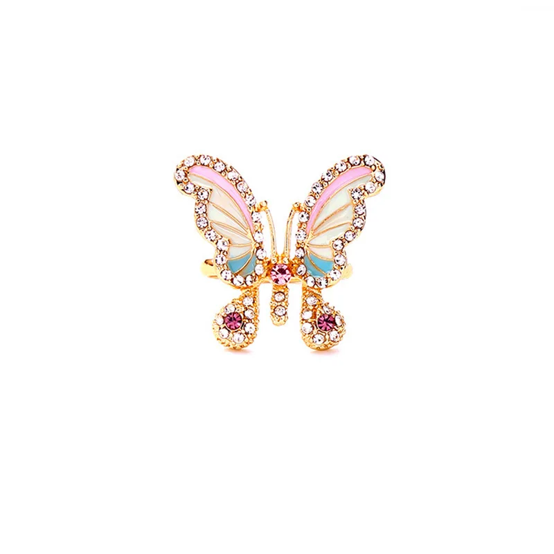 

Korean enamel crystal diamond butterfly ring fashion gold butterfly finger ring (KR090), As the picture