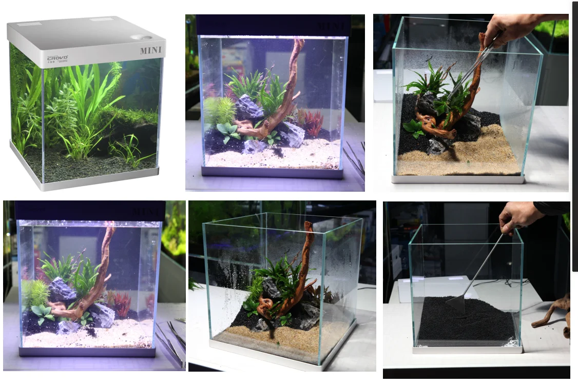 desktop portable glass mini fish tank aquarium with running