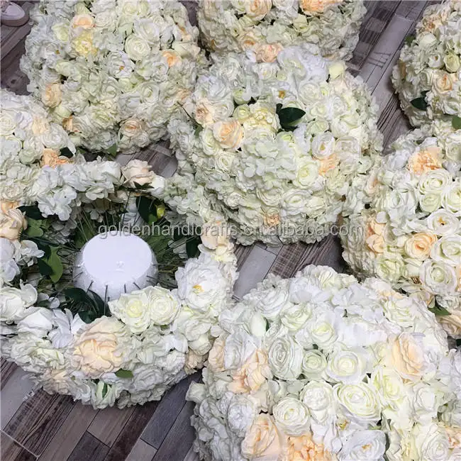 

QSLH-SY0134 Customized Artificial Flower Balls Wedding Table Centerpieces Factory White Flower Ball Arrangement Wedding