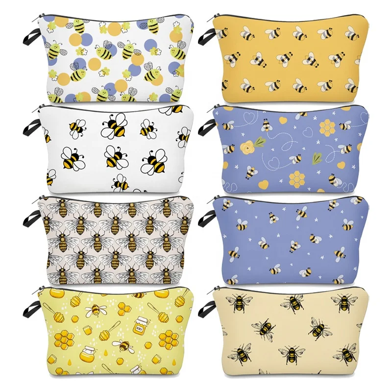 

Portable travel girls cosmetic pouch cute bees printing zipper makeup bag