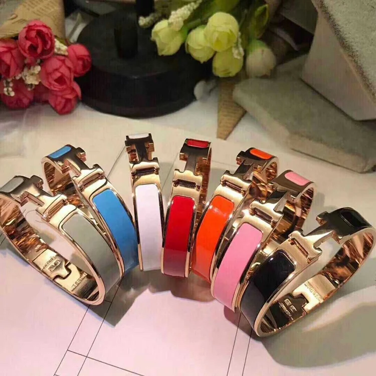 

Hot Sale Popular Jewelry For Women 316L Stainless Steel Bracelet H Enamel Colorful Bangle, As pictures