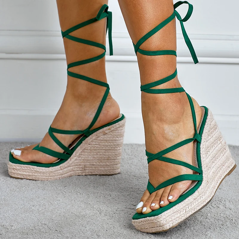 

Summer Women Gladiator Wedges Fashion Sandals Beach Casual Cane Straw Weave Ankle Strap High Heel Flip Flops Shoes