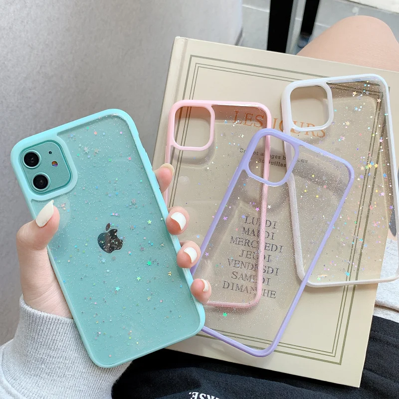 

Glitter Bling Satr Phone Case For iPhone 11 11Pro Max X XR XS Max 7 8 Plus SE 2020 Transparent Shockproof Bumper Soft TPU Cover