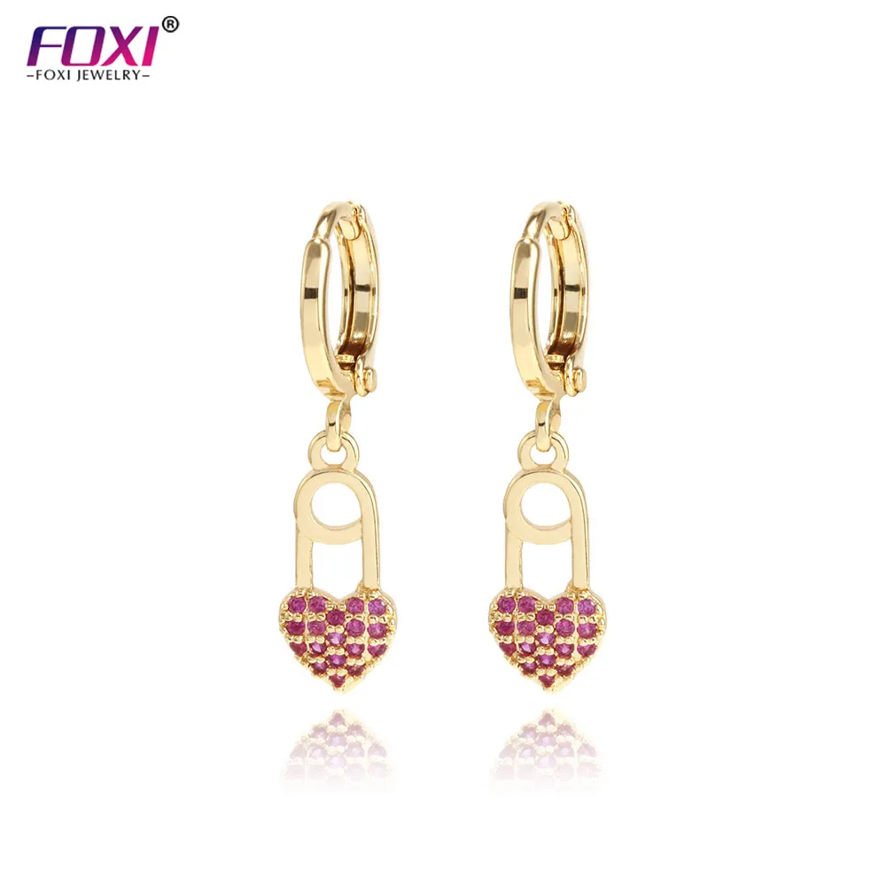 

foxi jewelry 2021Fashion Cubic Zircon Lock Earrings Cute Heart Gold Hoop Earrings For Women Wedding Korean Jewelry