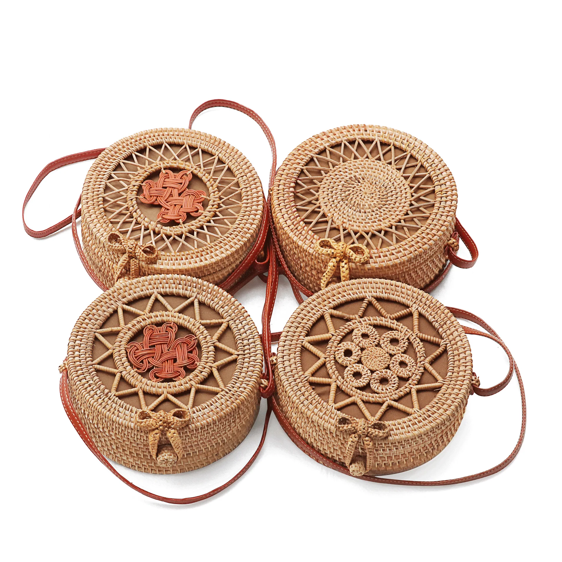 

Hot selling handmade natural rattan round straw woven bag beach woven bag