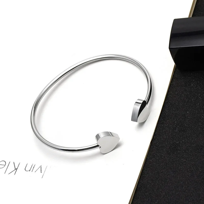 

Adjustable Bracelet Stainless Steel Heart Charms Expandable Bracelet Joyas De Acero Inoxidable, Silver