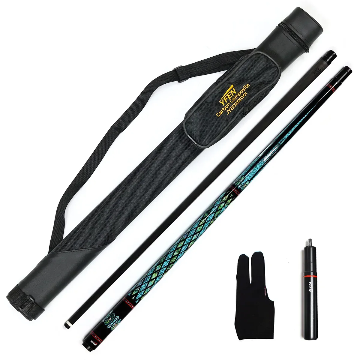 Premium Yfen M11 58" Carbon Fiber Shaft 12.5mm 1/2 Billiard Pool Cue Kit With Cue Case Extension Glove