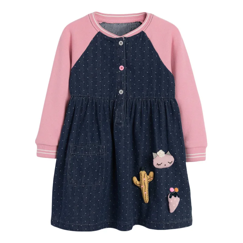 

Spring Cotton Long Sleeve Kids Jean Shirt DressKids Denim Dress Girls' Dresses For 2-7