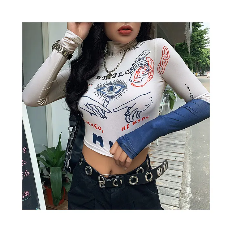 

Sexy Women's T-shirt Aesthetic Lace Patchwork Vintage Long Sleeve white tshirt cotton polyester plain Fashion robes